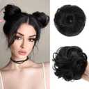 CJL HAIR 2PCs Small Cute Messy Bun Hair Piece for Thin Hair Women Mini Synthetic Curly Bun Scrunchies Updo Hairpieces Black
