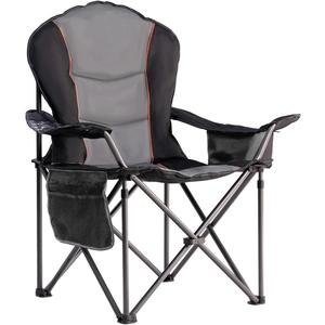 Oversized Camping Chair Heavy Duty 500LBS - Folding Outdoor Chair with Cooler Bag, Storage Pockets, Portable Collapsible Lawn Chairs for Adults (Black & Gray) (1 PCS)