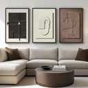 Framed Abstract 3D Textured Wall Art for Living Room, 3 Piece Modern Neutral Artwork for Walls, Brown White Geometric Sandstone Textured Painting for Bedroom, Home Office Decor-Total Size 30x60 Inch, 20"w X 30"h X 3pcs