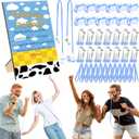 Geelin 12 Sets Swing Pacifier Baby Shower Games Funny Gender Reveal Games, Include 1 Wooden Sign and 12 Plastic Pacifiers for Bridal Baby Shower Gender Reveal Party Women Men(Story,Blue)