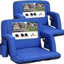 Sportneer Stadium Seats with Back Support: 2.5'' Thick Comfy Cushion 6 Adjustable Angle Bleacher Seat with Armrest - 2 Large Pockets, 2 Cup Holders Stadium Chair for Sport Events Concerts Parks (Extra Wide - 24", Blue, 2 Pack)