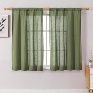 OWENIE Colin 45 Inch Short Sage Green Curtains for Bedroom Living Room 2 Panels Set, Soft Semi Sheer Light Filtering Linen Textured Curtains, Farmhouse Rod Pocket Privacy Drapes, 42x45 Inch