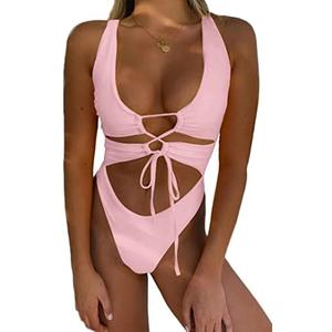 CHYRII Women's Sexy Cutout Lace Up Backless High Cut One Piece Swimsuit Monokini M