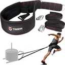TAVIEW Sled Pulling Belt with Adjustable Closure, 2 Sled Pulling Straps & 4 Hooks  Ideal for Resistance Training, Strength (Black&red)