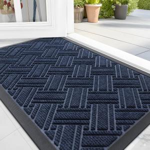OLANLY Indoor Outdoor Mat, Sturdy Natural Rubber Floor Mat, Non Slip Low Profile Waterproof Doormat, and Stain Front Door Mats, Easy Clean Patio Entrance Mat, 36''x24'', Navy