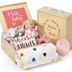 For Girls - New Born Baby Girls Gift Basket - Baby Gifts for Newborn Girl Essentials Stuff - Gender Reveal Ideas Welcome Baby Girl