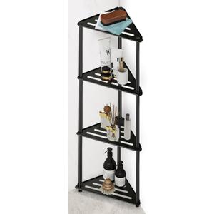 Standing Corner Shower Caddy, 4 Tier Stainless Steel Organizer Stand, Rustproof Shelves for Inside Shower, Black