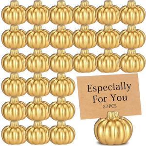 Barydat 27 Pcs Fall Table Decor Mini Gold Pumpkin Place Card Holder Pumpkin Name Card Holder Table Number Holders for Thanksgiving Decor Fall Themed Wedding Bridal Brunches Party Decoration
