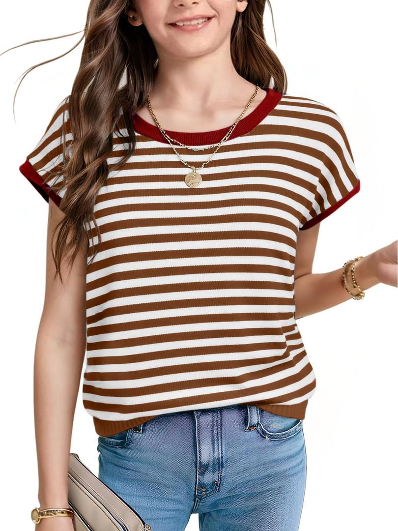 Girls Spring Summer Tops Teen Cute Vest Trendy 2026 Kids Cap Sleeve Crewneck Tanks Knit Top Pullover School Picture Outfits A-Black