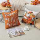 2 x Artscope Fall Decorative Throw Pillow Covers 18x18 Inch Set of 4, Happy Fall Pumpkin Truck Thankful Grateful Blessed Outdoor Farmhouse Pillow Cases for Home Sofa Couch-Orange