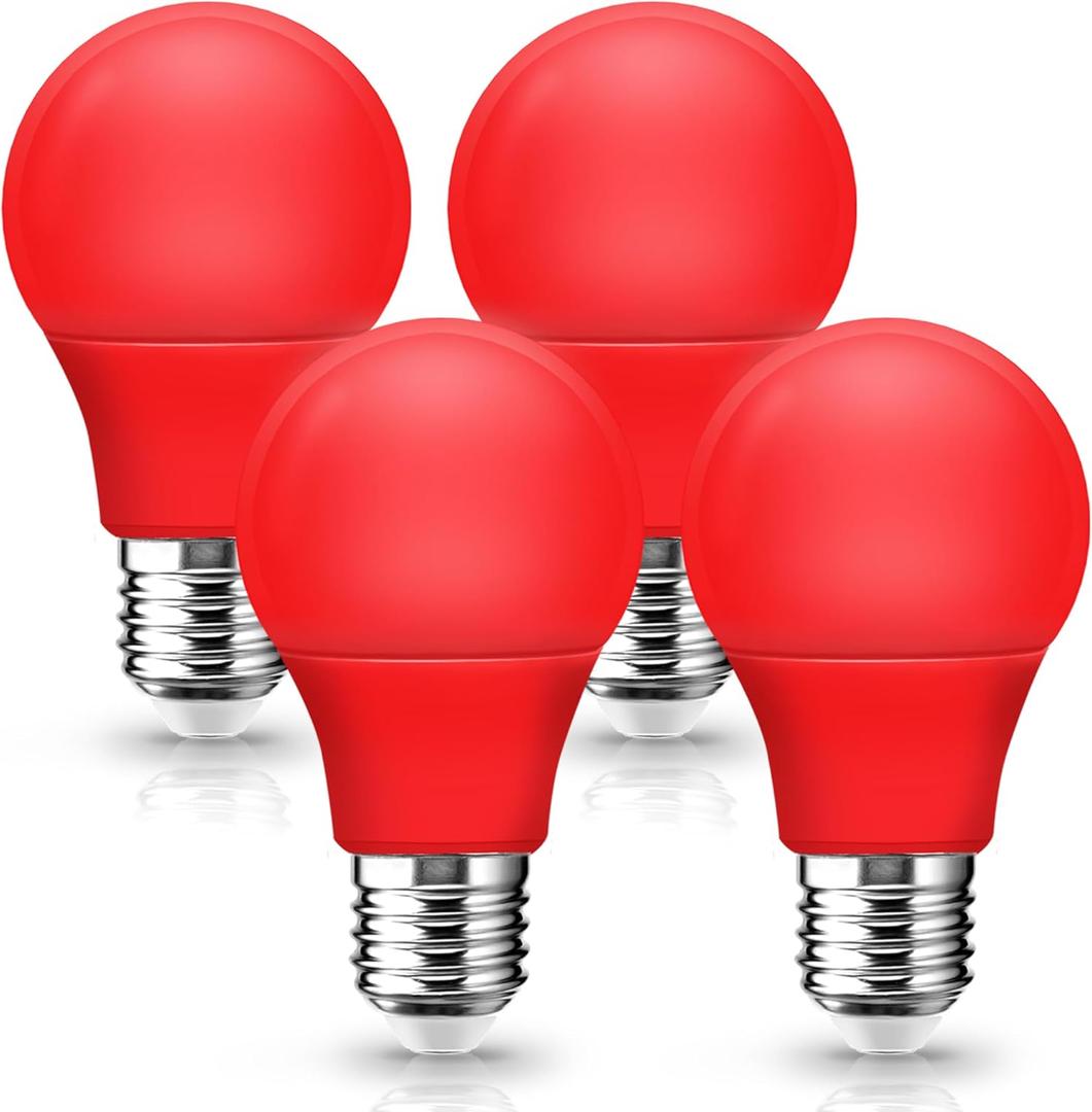 Red Light Bulb for Outdoor Porch, 5W(40W Equivalent) E26 Base LED Red Bulb for Halloween, Christmas Decoration, A15 LED Bulbs Night Lighting for Indoor Bedroom Sleep, Mood Holiday Lighting, 4 Pack