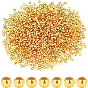 PH PandaHall 1000pcs 2mm 14K Gold Plated Brass Bead Long-Lasting Round Smooth Spacer Beads Seamless Loose Ball Bead Gold Metal Beads for Summer Hawaii Necklaces, Bracelets, Earring Making