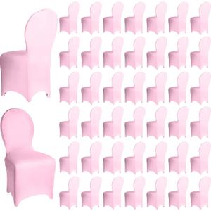 60 Pcs Chair Covers Wedding Seat Slipcovers Polyester Spandex Folding Chair Covers for Wedding, Banquet Party, Celebration Event, Dining Room, Living Room (Pink)