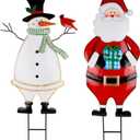 Hausse 2 Pack Christmas Garden Metal Stakes, 31.5 Inch Decorative Snowman and Santa Claus, Xmas Yard Signs for Outdoor Decorations, Holiday New Year Home Decor for Lawn Pathway Patio