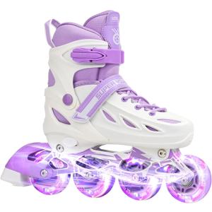 SUPER YOUNGSTER Adjustable Inline Skates for Boys Girls Ages 4-12 with Light Up Wheels, Roller Skates Blades for Youth Kids Indoor & Outdoor Beginners | Medium-Big Kid (1-4 US)