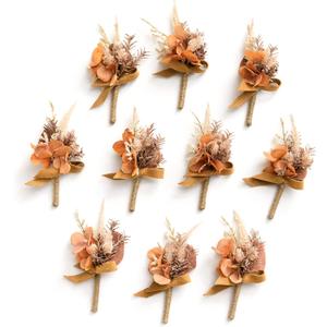 Ling's Moment Boutonniere for Men, 10pcs Groomsmen Guest Boutonniere, Artificial Flowers for Wedding Dcor/Prom/Homecoming,etc.Boho Dried Burnt Orange