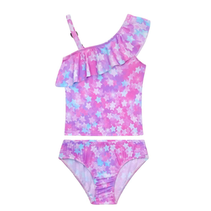 Girls Tankini Swimsuit Two Piece Bathing Suit Colorful Toddler Kids Ruffle Swimwear Adjustable Strap Summer Beach 4-5 Years