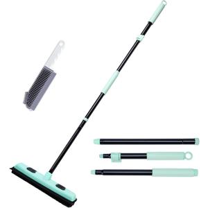 Rubber Broom Pet Hair Remover with Squeegee, 52.3 Inches Long Handle Fur Sweeper with Small Detailing Lint Brush to Fluff Carpet Rug Tile Hardwood Floor (Avocado Green)