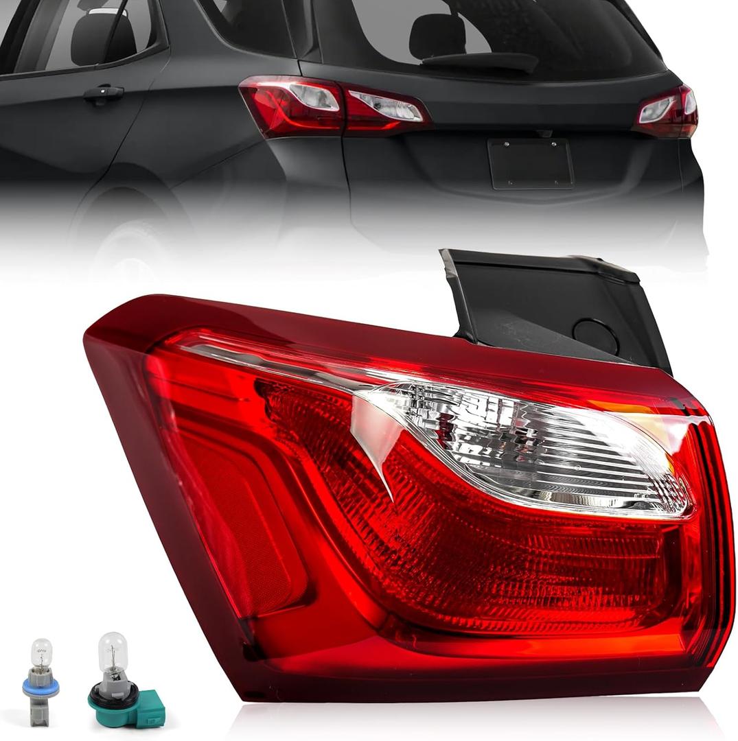 Outer Tail Light Assembly for 18-21 Chevy Equinox LT Halogen Left | Rear Brake Turn Signal Outer Tail Lamp Assembly W/ Bulbs