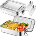 TeamFar Stainless Steel Bento Box, 2 Pack 47oz/1400ml Metal Lunch Box with 3 Compartments for Adults Kids, Large Lunch Food Containers for School/Work/Meal Prep, Leak-Proof & Dishwasher Safe