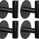 stusgo 4-Pack Adhesive Black Towel Hooks Heavy Duty Self Adhesive Utility Hooks Stainless Steel for Coat Robe, Stick On Wall Hanger Hook for Shower, WaterproofRustproofOilproof.