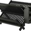 HBlife Dish Rack, Black Bamboo Folding 2-Tier Collapsible Drainer Dish Drying Rack with Utensils Flatware Holder Set (Dish Rack with Utensil Holder)