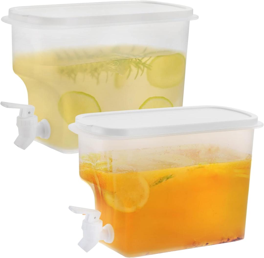 Jucoan 2 Pack 0.9 Gallon Fridge Beverage Drink Dispenser with Leak-proof Spigot, Plastic Cold Drink Juice Beverage Dispenser Jug for Party Drink, Juice, Iced Tea, Lemonade, Cold Brew