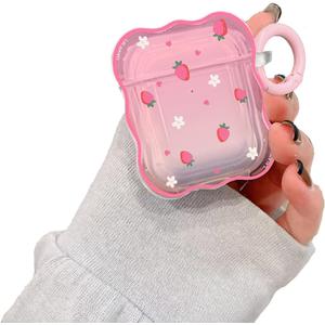 Compatible with Airpods Case Strawberry, Cute Case with Keychain for Women Clear Thin Soft Silicone Kawaii Cartoon Protective Cover for AirPods 2&1 Charging Case (Pink)