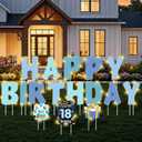 Jetec 22 Pcs Happy Birthday Yard Sign with Stake, 16 Inch Personalized Age Sign with 30 Number Sticker and LED Lights(No Battery) for Outdoor Garden Lawn Decorations Party Supplies(Gradient Blue)