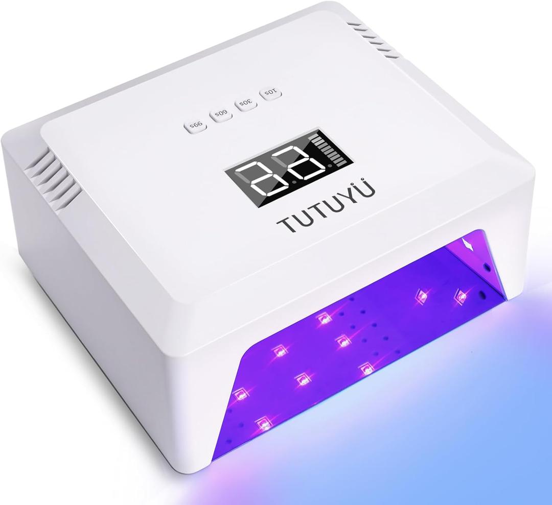 72W UV LED Nail Lamp,Compact Design Nail Dryer for Gel Polish with 4 Timers,Auto Sensor,Dual Wavelength & Magnetic Reflective Bottom,Professional Nail Light for Home & Salon (White - T17)
