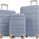 Merax 3 Piece ABS Hardshell Luggage Sets Spinner Wheel Suitcase TSA Lock Suit Case (20/24/28 Inch, New Light Blue)