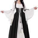 Spooktacular Creations Renaissance Costume Women, Medieval Black Chemise Ren Faire Dress Irish Overdress, Renaissance Corset with Trumpet Sleeve for Halloween Cosplay Wedding Themed Parties, Large