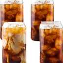 Ilyapa Can Shaped Pint Glass Cups Set- 16oz Glass Tumbler Cups, Set of 4 Tumbler Drinking Glasses, for Iced Coffee, Matcha, Smoothie, Juice and Beer