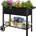 Raised Garden Bed with Legs for Outdoor Plants, Standing Elevated Planter Box Cart on Wheels for Vegetables Flower Herb Patio, Black