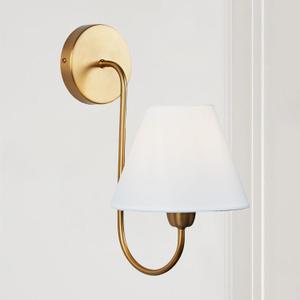 Generic Vintage Elegant Linen Shade Single Swoop Sconce, Wainwright Single Swoop Sconce 2024, 7.5"" w x 11"" d x 14"" h (Brass)