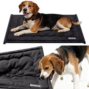 Chew Proof Dog Bed, Chew Resistant Dog Crate Pad for Aggressive Chewers, Machine Washable Kennel Mat for Medium or Large Dogs, Black, 35''x22''
