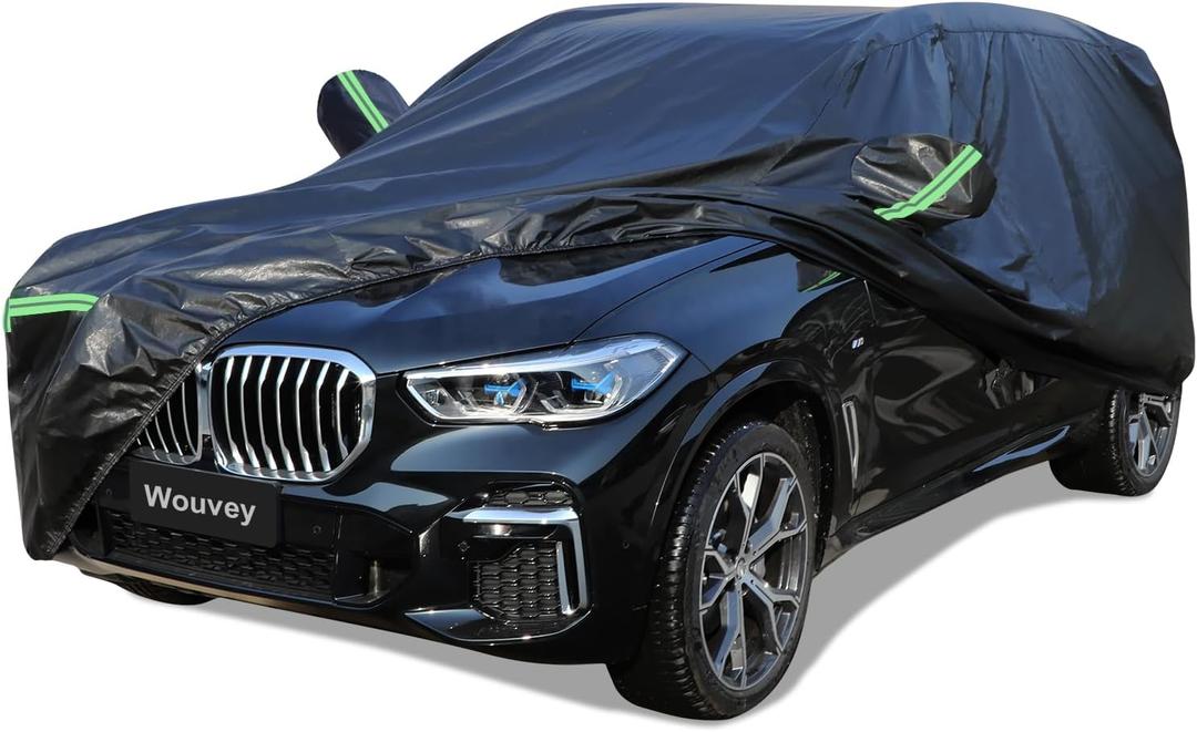 Car Cover Waterproof All-Weather - Universal Fit 208-215 Inches SUV Door Zipper Waterproof Sun Protection Outdoor Car Cover with Reflective Strips Oxford Material Cover