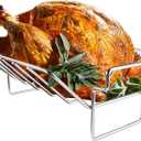 Rib and Roast Rack for Big Green Egg, Turkey Roasting Rack for Grilling  - Stainless Steel Pan for Cooking Rib, Chicken, Bird. L/XL BGE Accessories, Also for Other 18" or Larger Grills