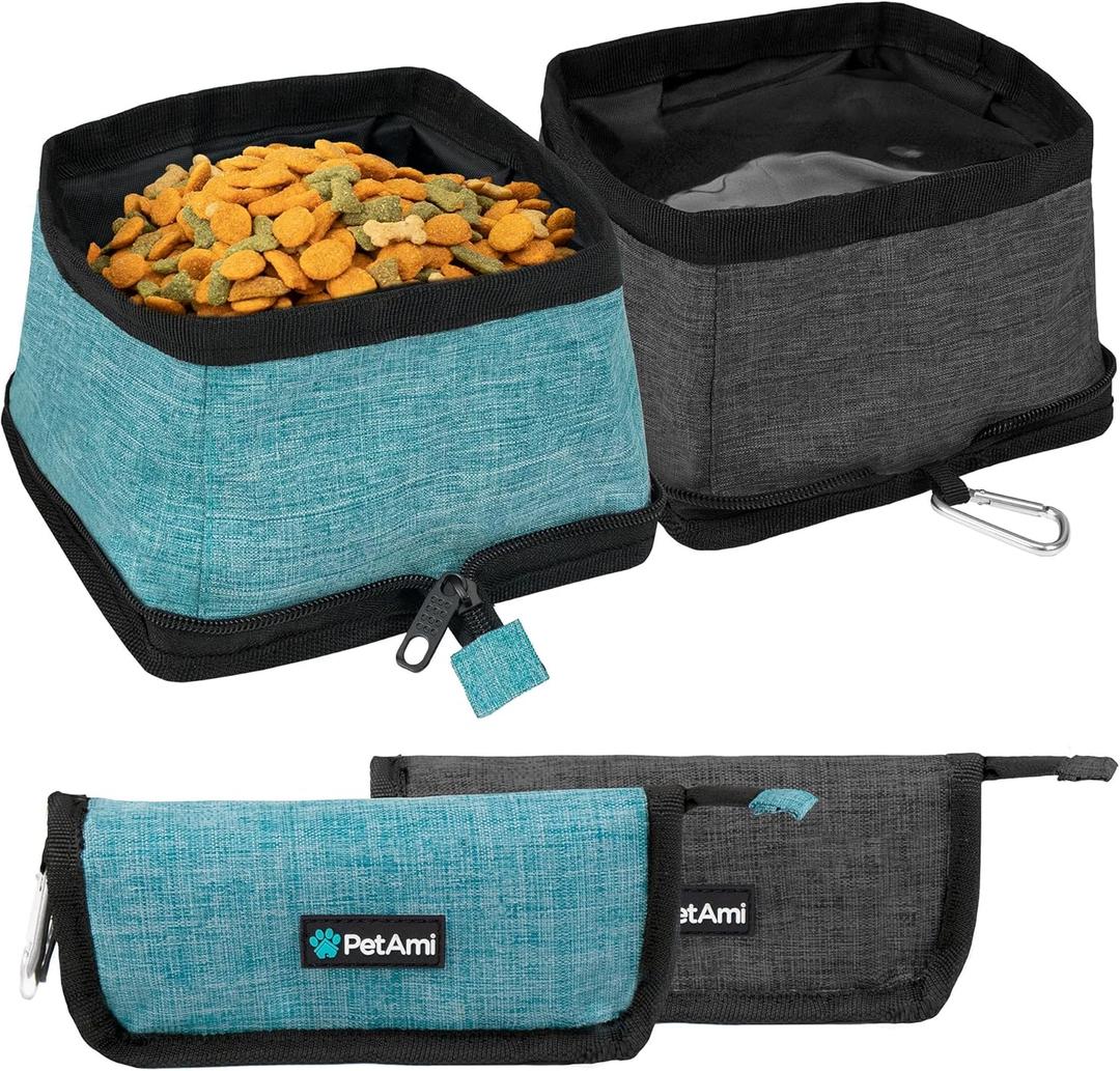 PetAmi Collapsible Dog Bowls 2 Pack, Food and Water Bowls Travel Set, Portable Pet Dish No Spill, Foldable Lightweight BPA Free Leakproof Bowls, Camping Hiking Walking Outdoor Gear Accessories, Blue