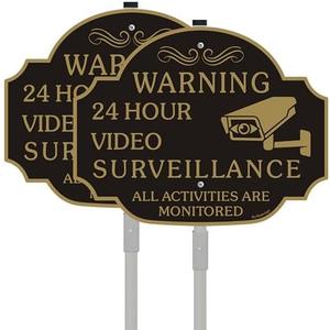No Trespassing - This Property Has Video Surveillance Sign（2 Pack）,11" X 8" X 0.04" Metal Sign & 28" Metal Stakes,-Reflective Aluminum,Fade Resistant and Weather Resistant.