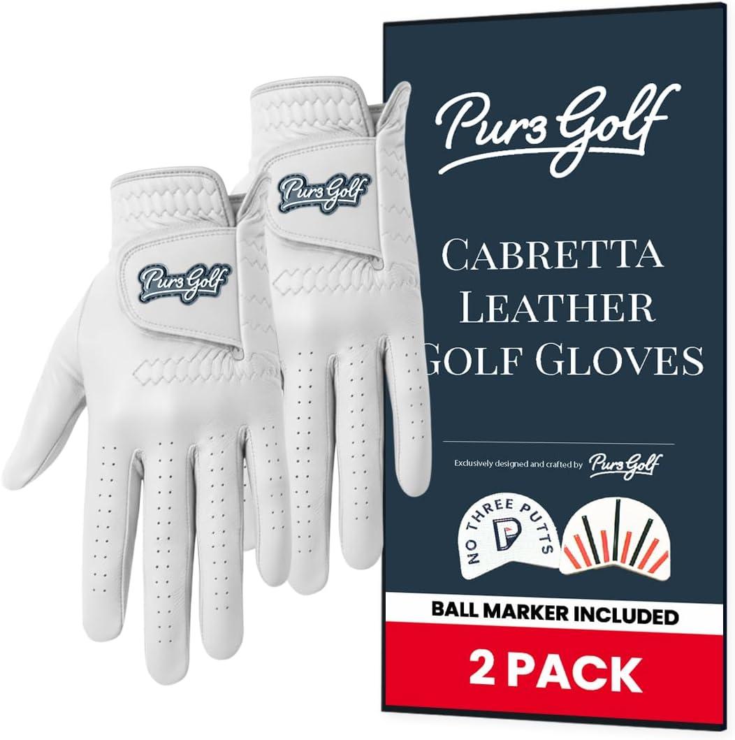 PUR3 Multipack Colored Cabretta Leather Golf Gloves Men | Includes Putting Aim Ball Marker | Golf Glove Men Left Hand and Right Hand