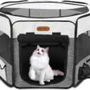 Dog Playpen, Portable Pet Play Pen Foldable Carrying Case, Puppy Pens Outsid for Small Cat Indoor/Outdoor, Removable Mesh Shade Cover (Grey)