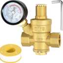 Water Pressure Regulator 1/2 inch with Gauge, Made of 100% High Hardness Brass, Adjustable Water Pressure Reducing Valve Water