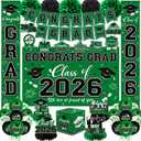 Graduation Decorations 2026 Green Party Decor Set with Congrats Grad Banner, Class of 2026 Backdrop, Balloons, Box & Streamers Supplies for High School & College Celebrations