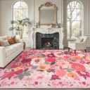 Pink Area Rugs 9x12 Living Room Washable Rug Non Slip Floral Low Pile Large Rug for Living Room, Bedroom, Farmhouse, Dining Room, Kids Playroom(9 x 12, Pink Garden)