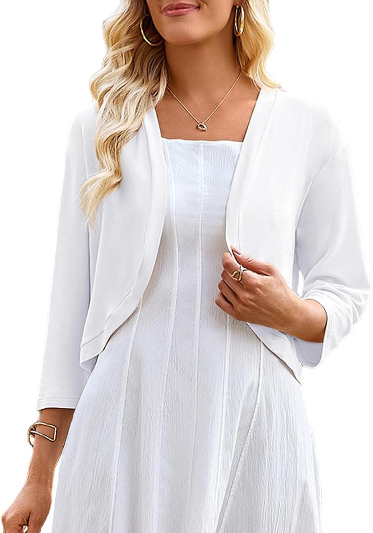 Yekaty Womens 3/4 Sleeve Bolero Shrug Open Front Cropped Summer Lightweight Cardigan, L
