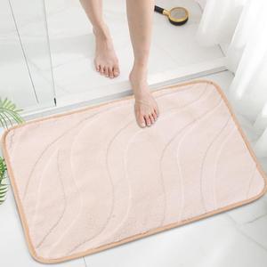 Bath Mats 36x24 Non-Slip Absorbent Bathroom Rug, Quick Dry Machine Washable Shower Tub Mat with Rubber Backing, Soft Floor Carpet for Bathroom Decor Wave White
