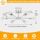 Lomoky 6-Lights Brushed Nickel Kitchen Light Fixtures Ceiling Mount, Modern Semi Flush Mount Ceiling Light, Sputnik Close to Ceiling Light for Bedroom Dining Room Hallway