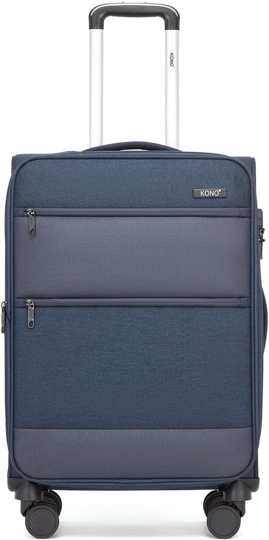 Kono 24 Inch Softside Expandable Checked Luggage with 8 Spinner Wheels TSA Lock Softshell Lightweight Business Travel Suitcase for Men and Women, Navy Blue
