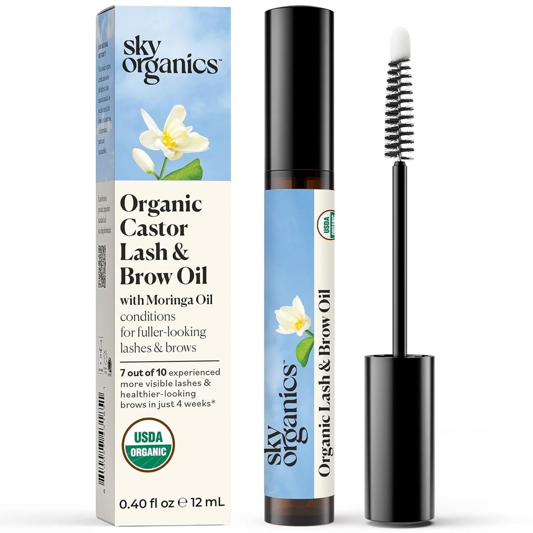 Sky Organics - Organic Lash & Brow & Applicator - Eyelash Serum - Castor Oil Organic - Moringa, Amla, Vitamin E - Lashes, Eyebrows - Hair Oil - Self Care, Beauty - Gifts for Women - .4 fl oz, 12mL